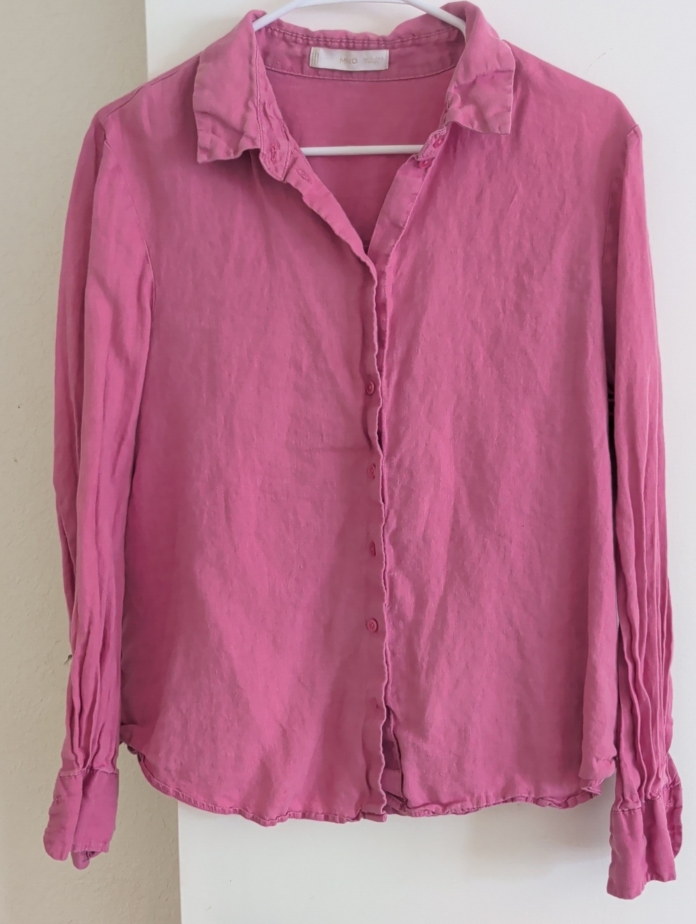 Mango Pink Linen Button-Down Long Sleeve Shirt